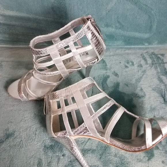 White House Black Market Shoes - White House Black Market Silver Stappy Heel 8.5